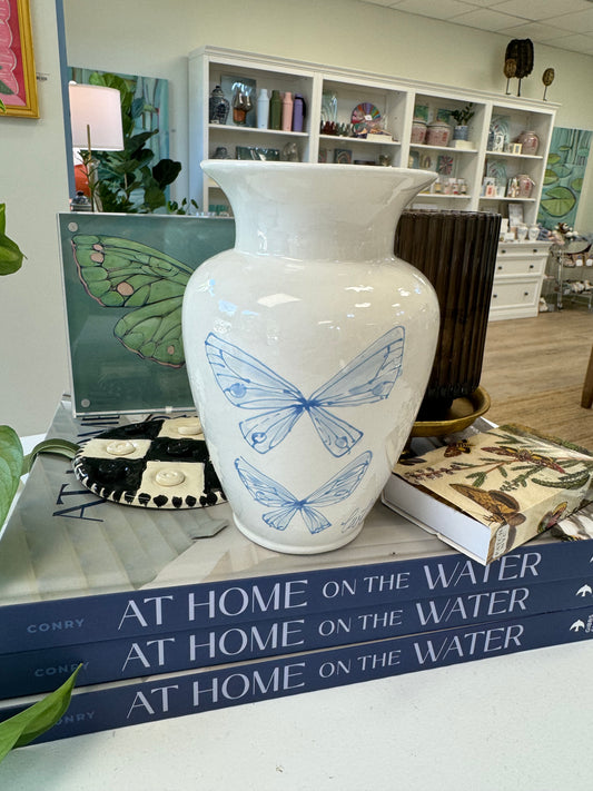 Small Blue and White Butterfly Vase