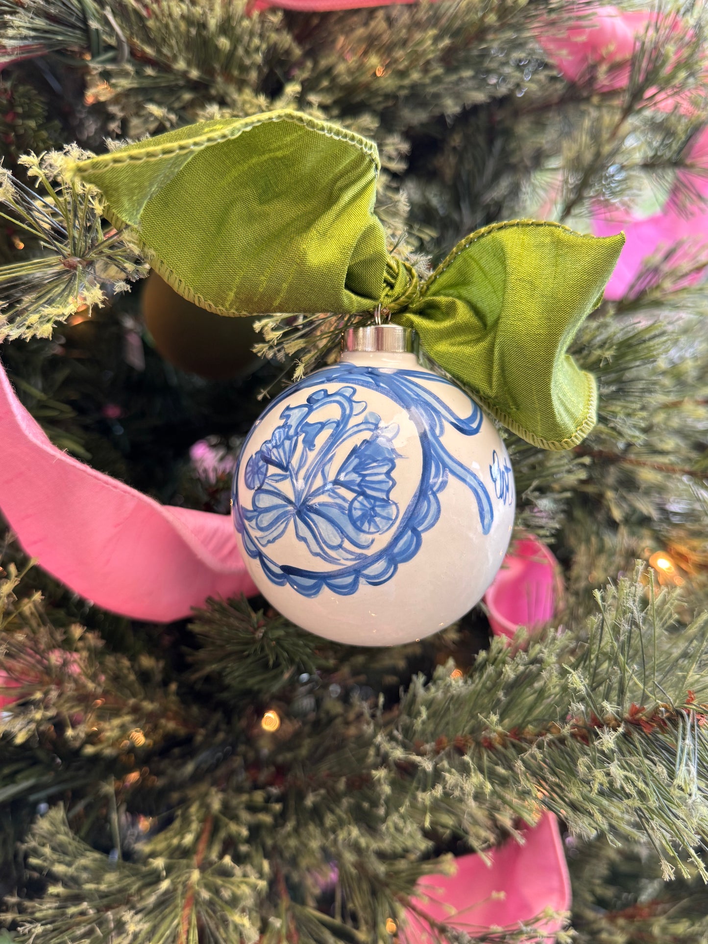Blue Floral Round Ornament