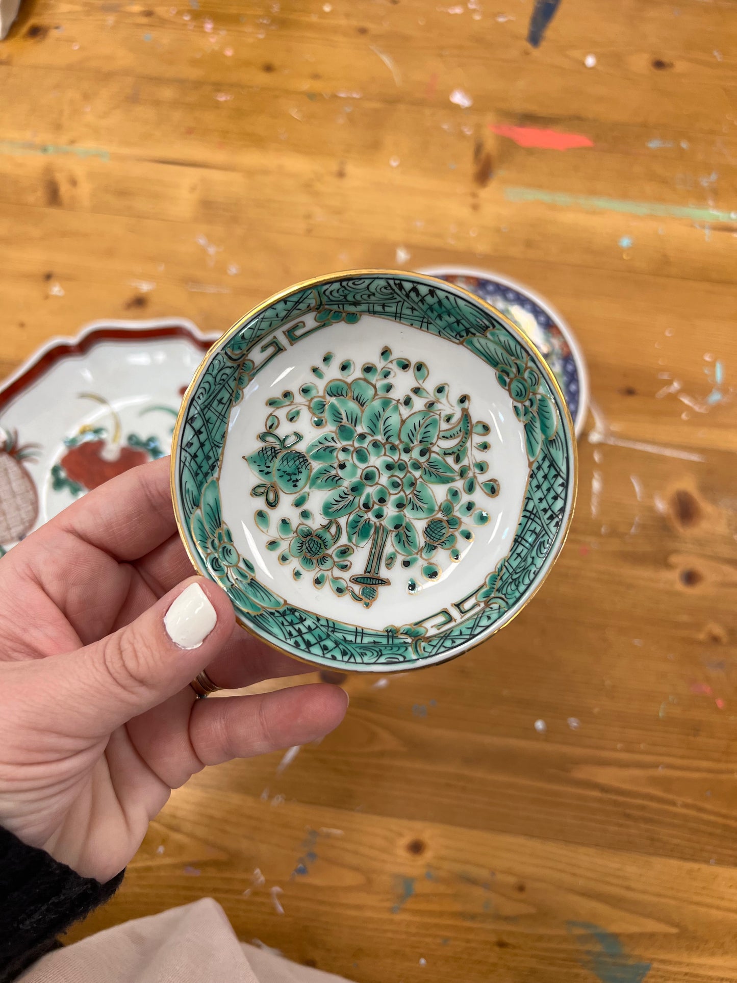 Green Gilded Vintage Plate