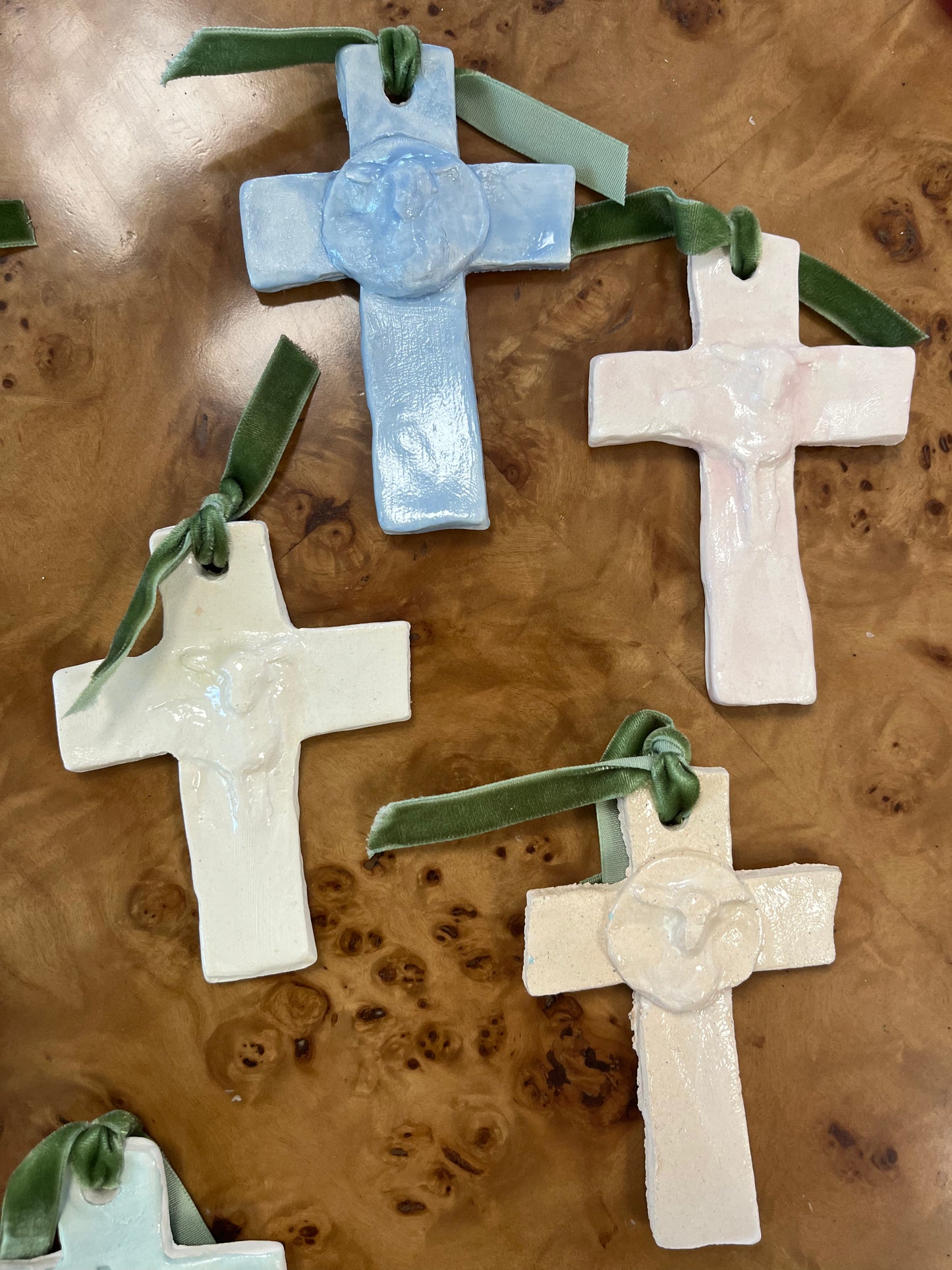 ceramic cross- natural lamb intaglio