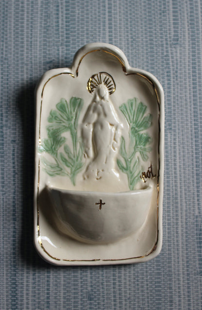 Large Font - Curved Cream Mary with Jade Floral