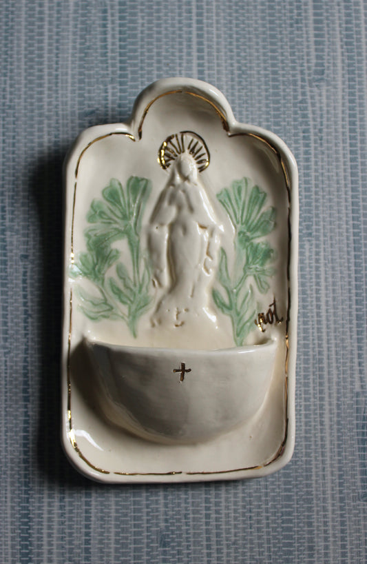 Large Font - Curved Cream Mary with Jade Floral