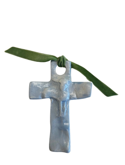 Ceramic Cross- blue lamb