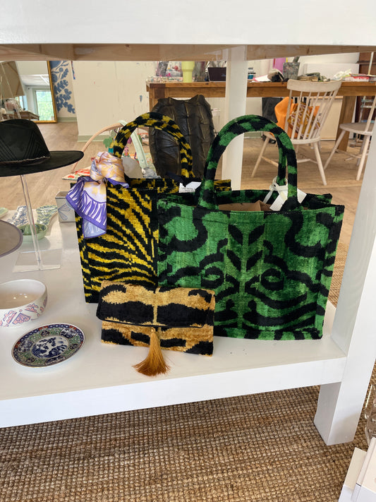 Large Tote Bag, Silk Velvet Ikat