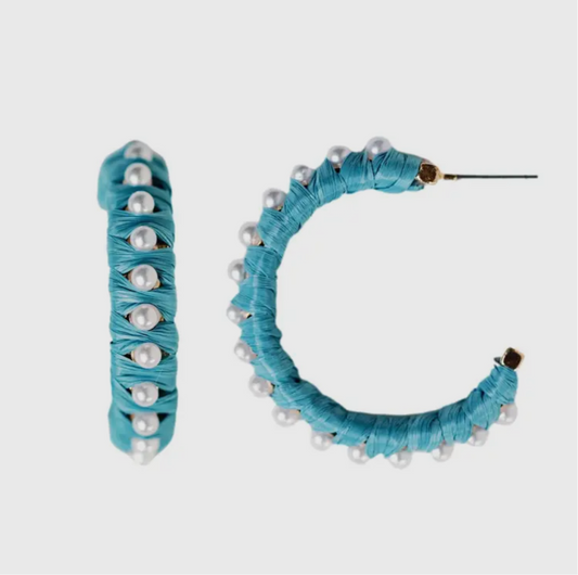 Blue studded pearl raffia hoop