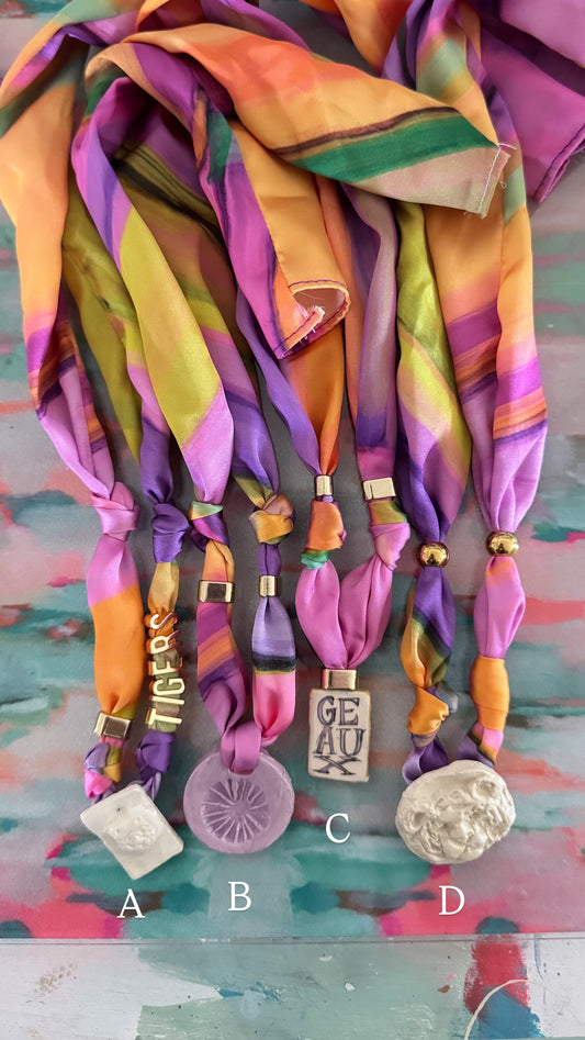 Purple and Gold Scarf Necklace