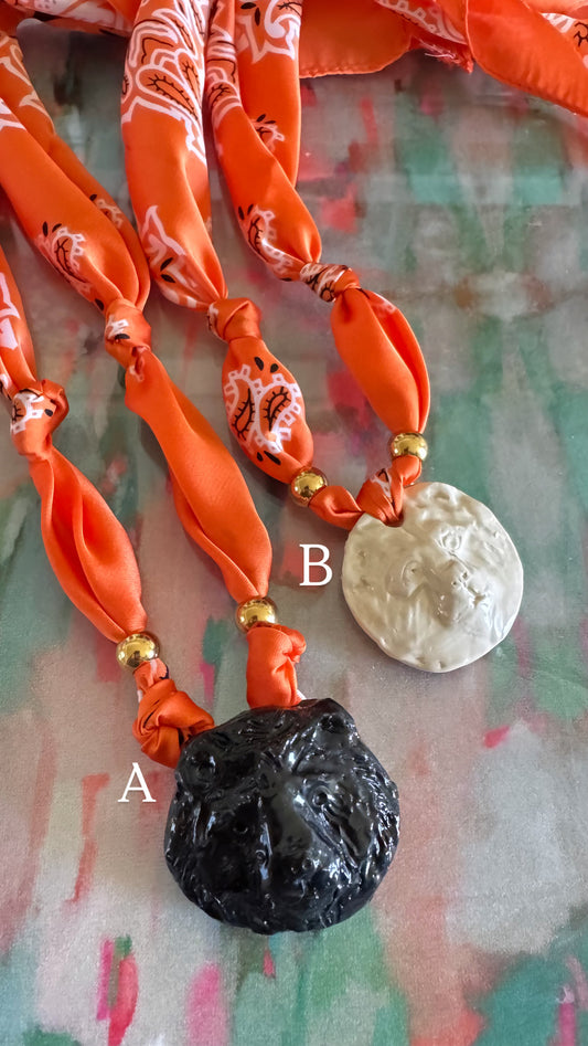 Black and Orange Scarf Necklace