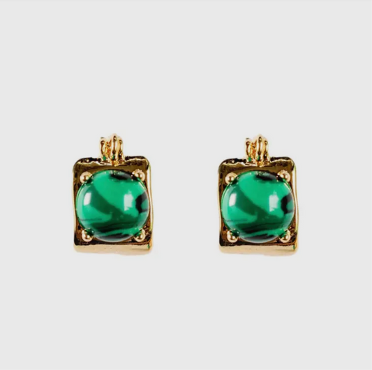 Green malachite huggie hoops