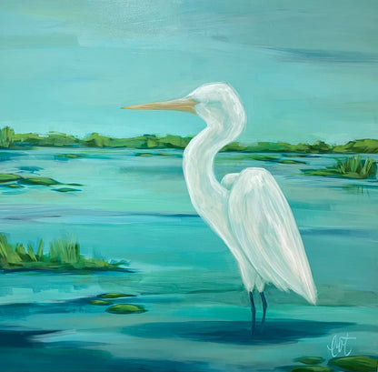 48x48 inch Egret, Acrylic on Canvas