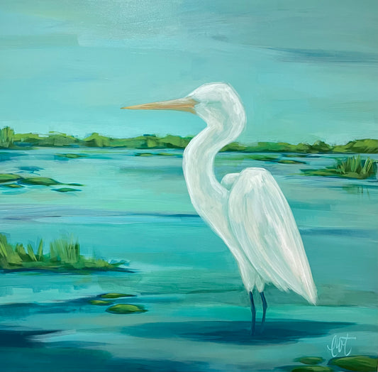 48x48 inch Egret, Acrylic on Canvas