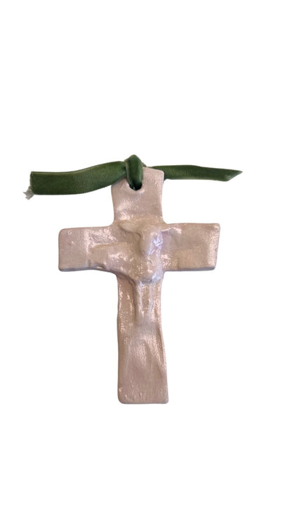 ceramic cross- pink lamb