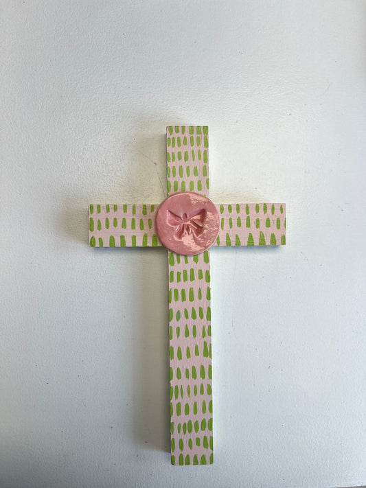 Pink and Green Cross with Butterfly Intaglio