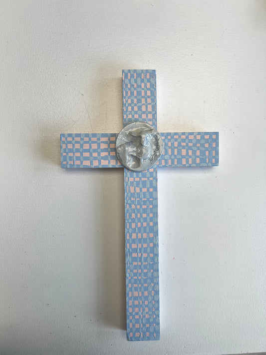 Pink and Blue Cross with Blue Lamb Intaglio