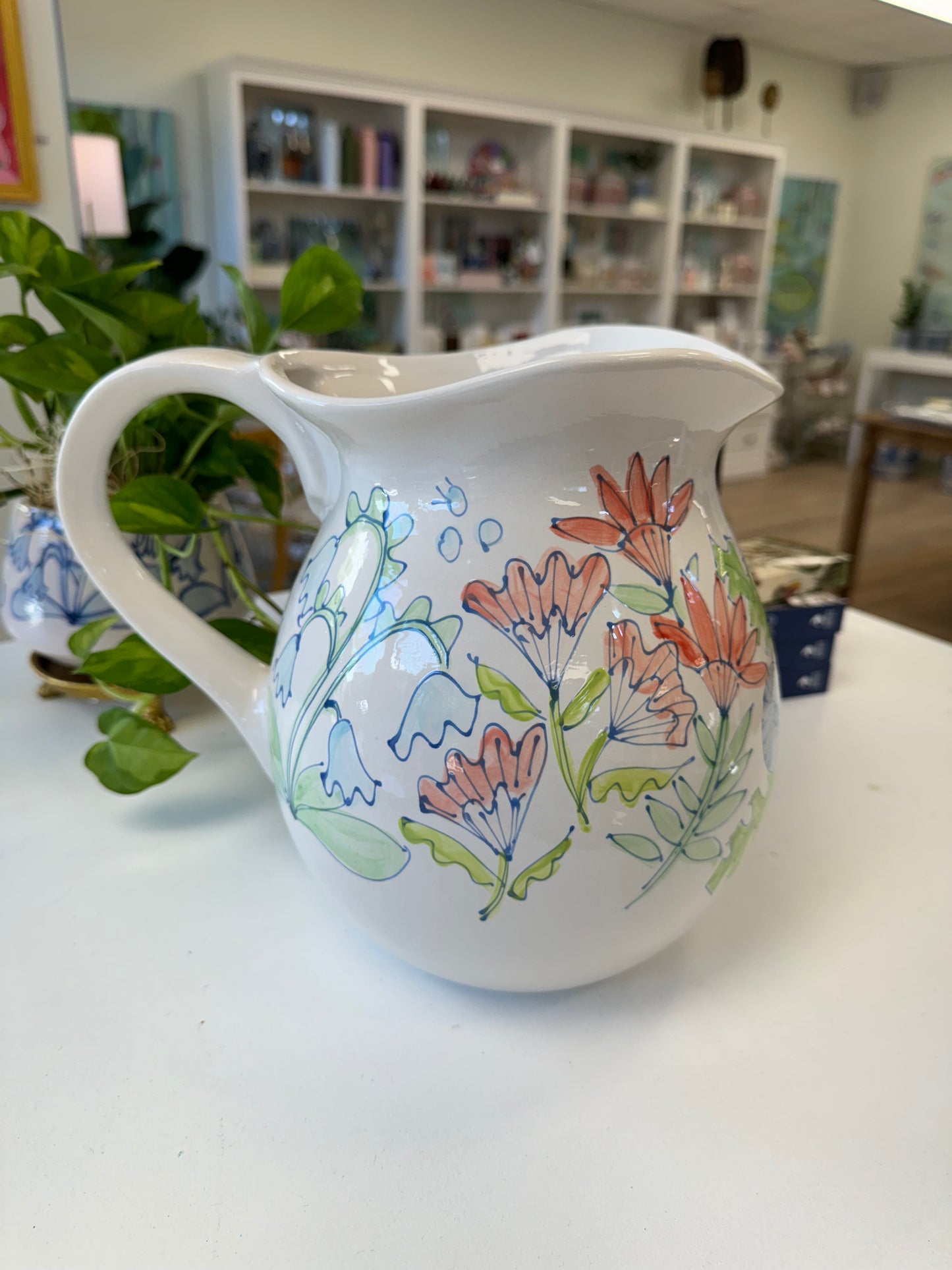 multi floral big belly pitcher