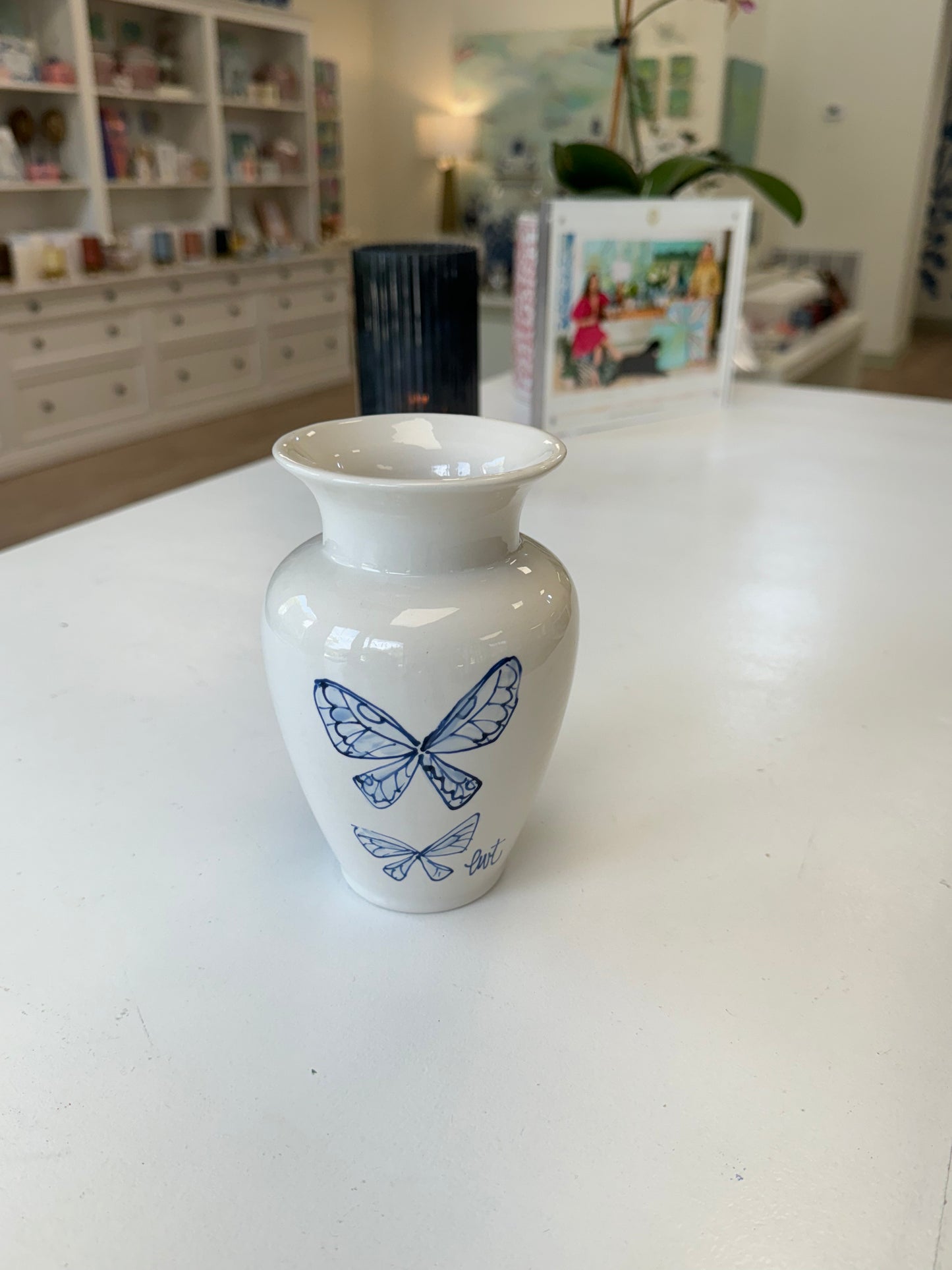 Small Blue and White Butterfly Vase