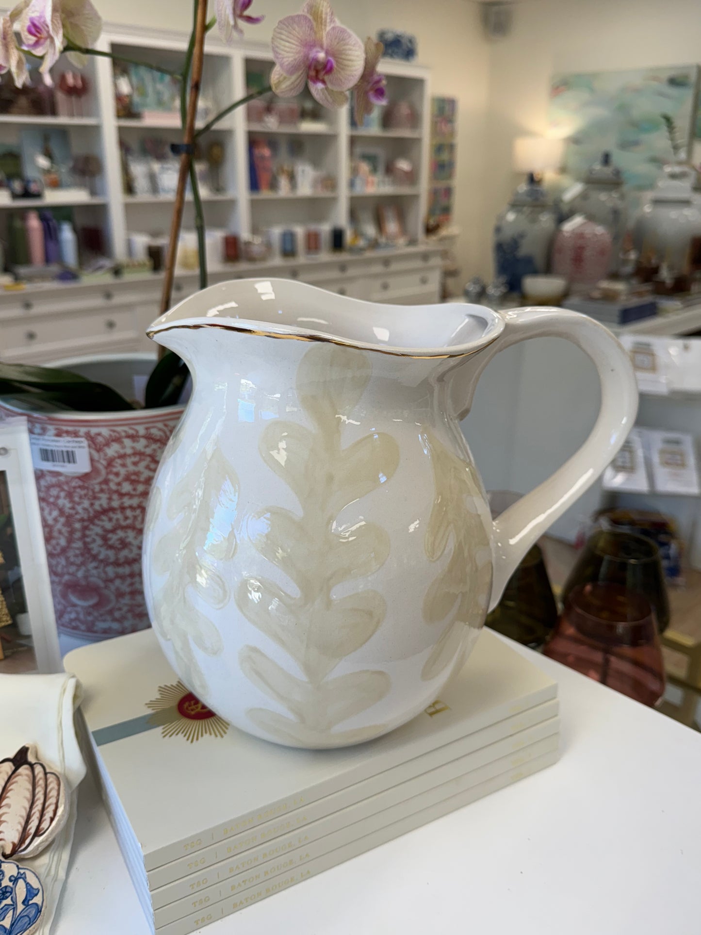 Neutral Leaf Big Belly Pitcher