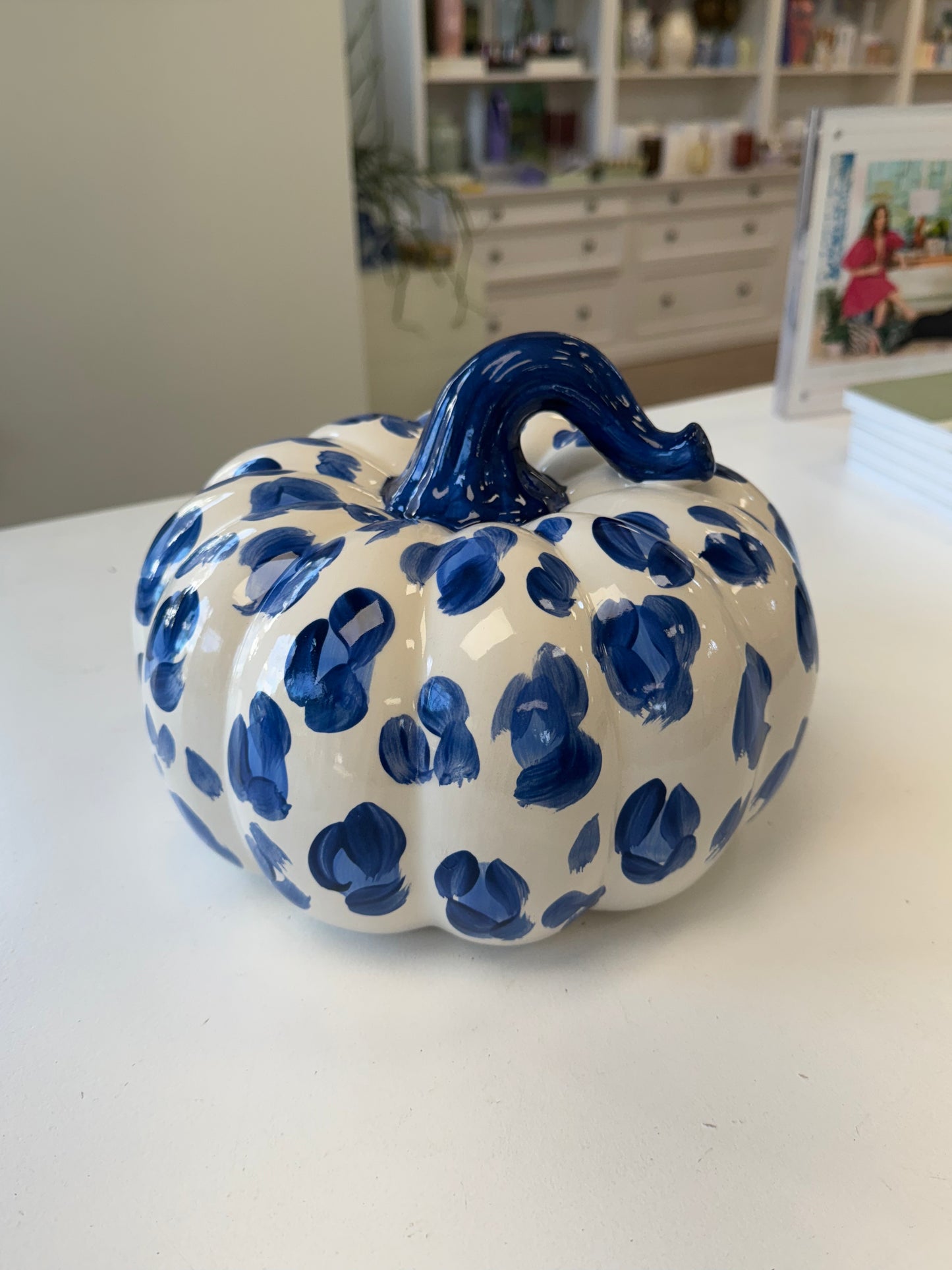 Large Blue + White Leopard Pumpkin