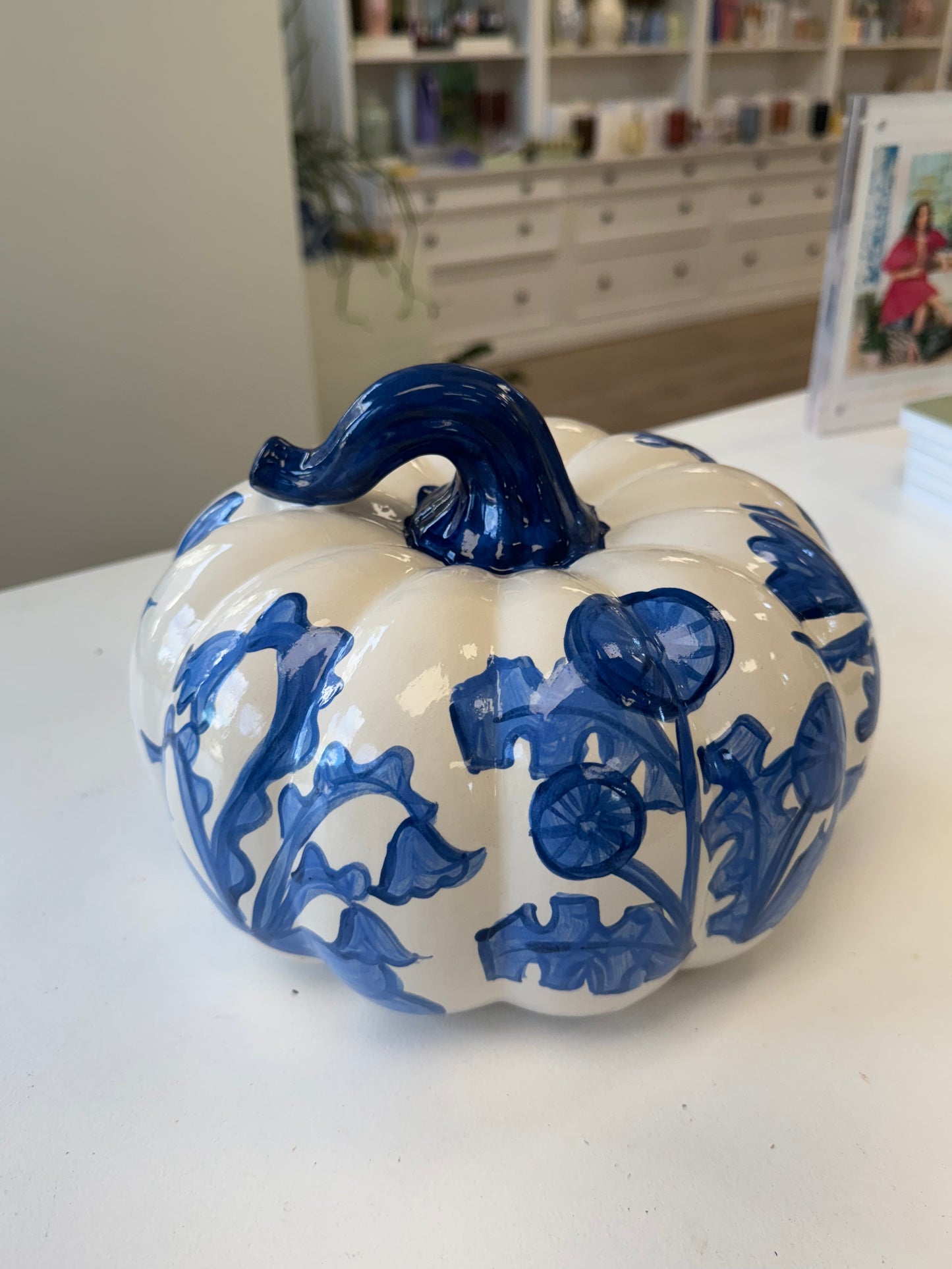 Large Blue + White Floral Pumpkins