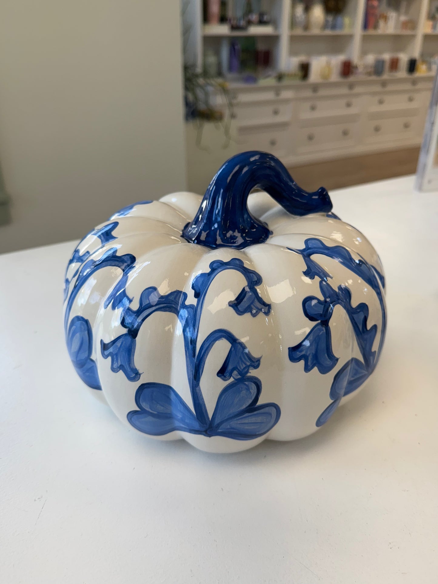 Large Blue + White Floral Pumpkins