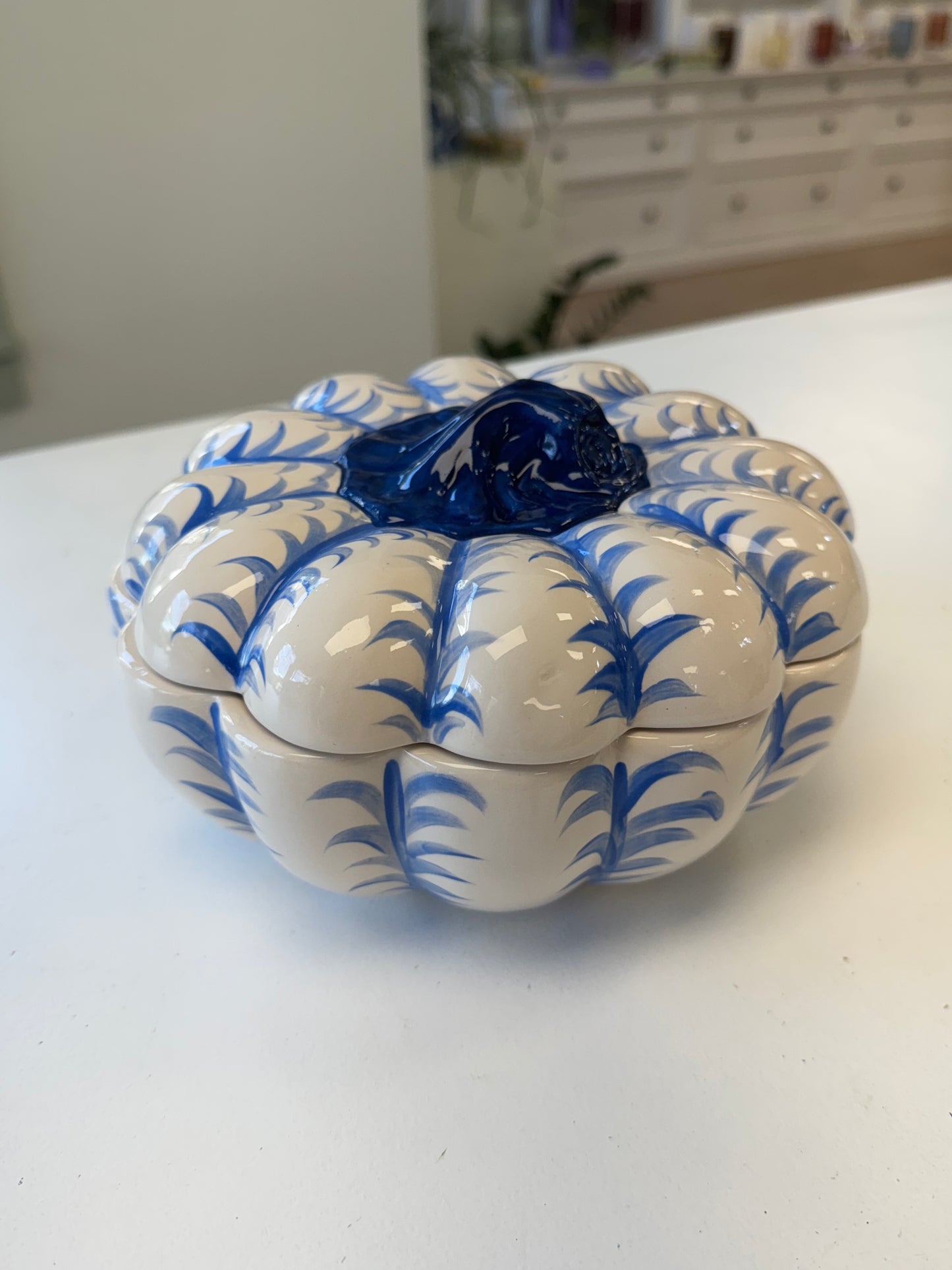 Large Blue + White Pumpkin Jars