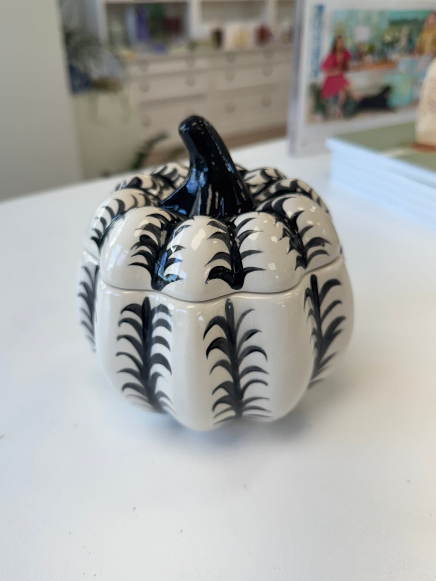 Black + White Pumpkin Jar