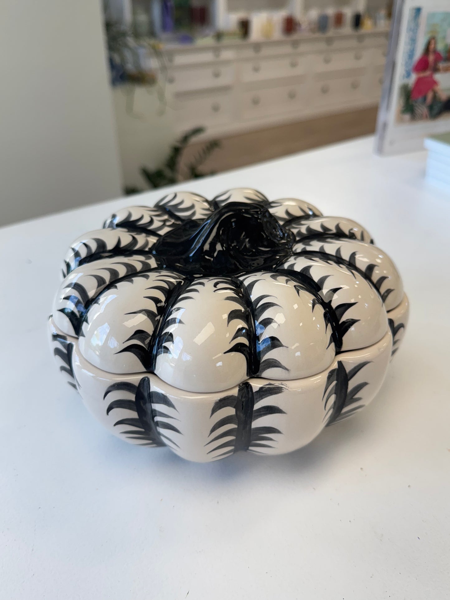 Large Black + White Ticking Pumpkin Jars