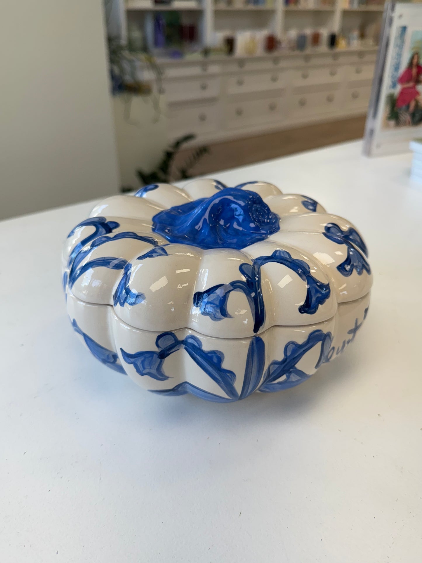 Large Blue + White Pumpkin Jars