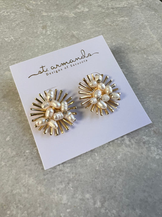 Sunburst Pearl Statement Stud Earrings