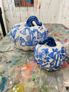 Large Blue Floral Pumpkin