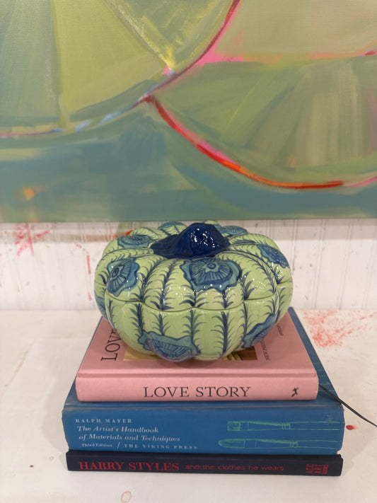 Large Green and Blue Pumpkin Jar