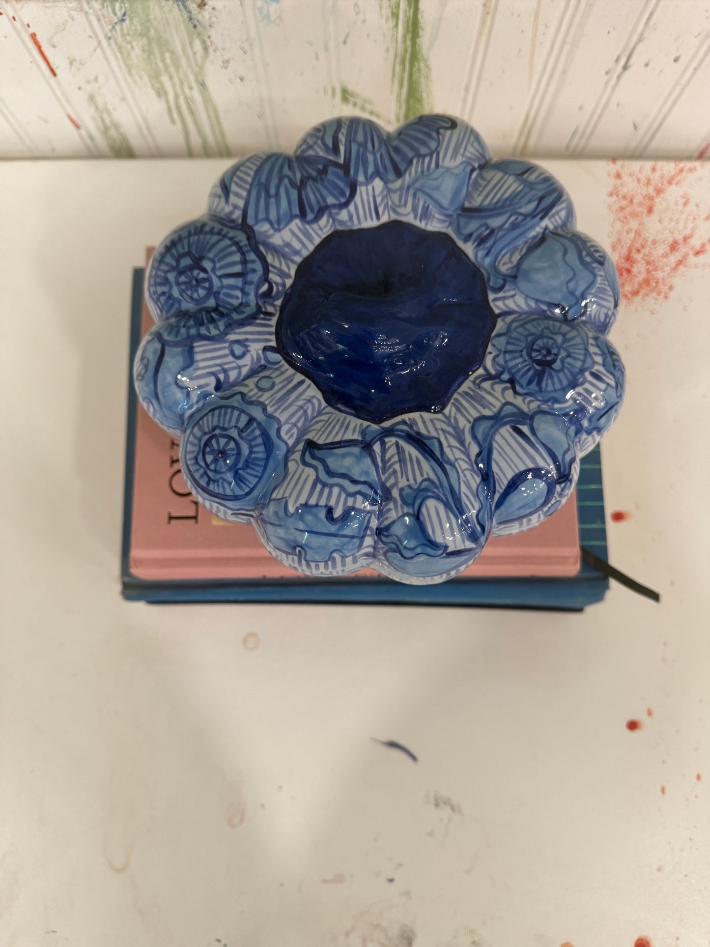 Large Blue Floral Pumpkin Jar