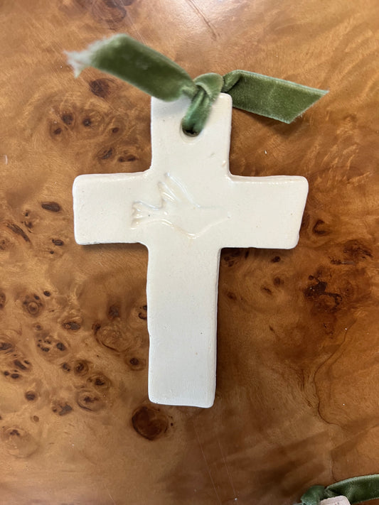 ceramic cross- cream dove