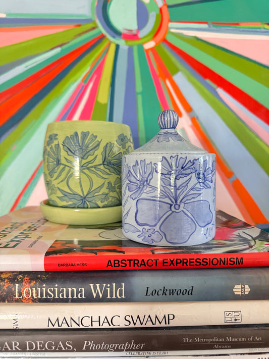 Lidded Blue Floral Canister