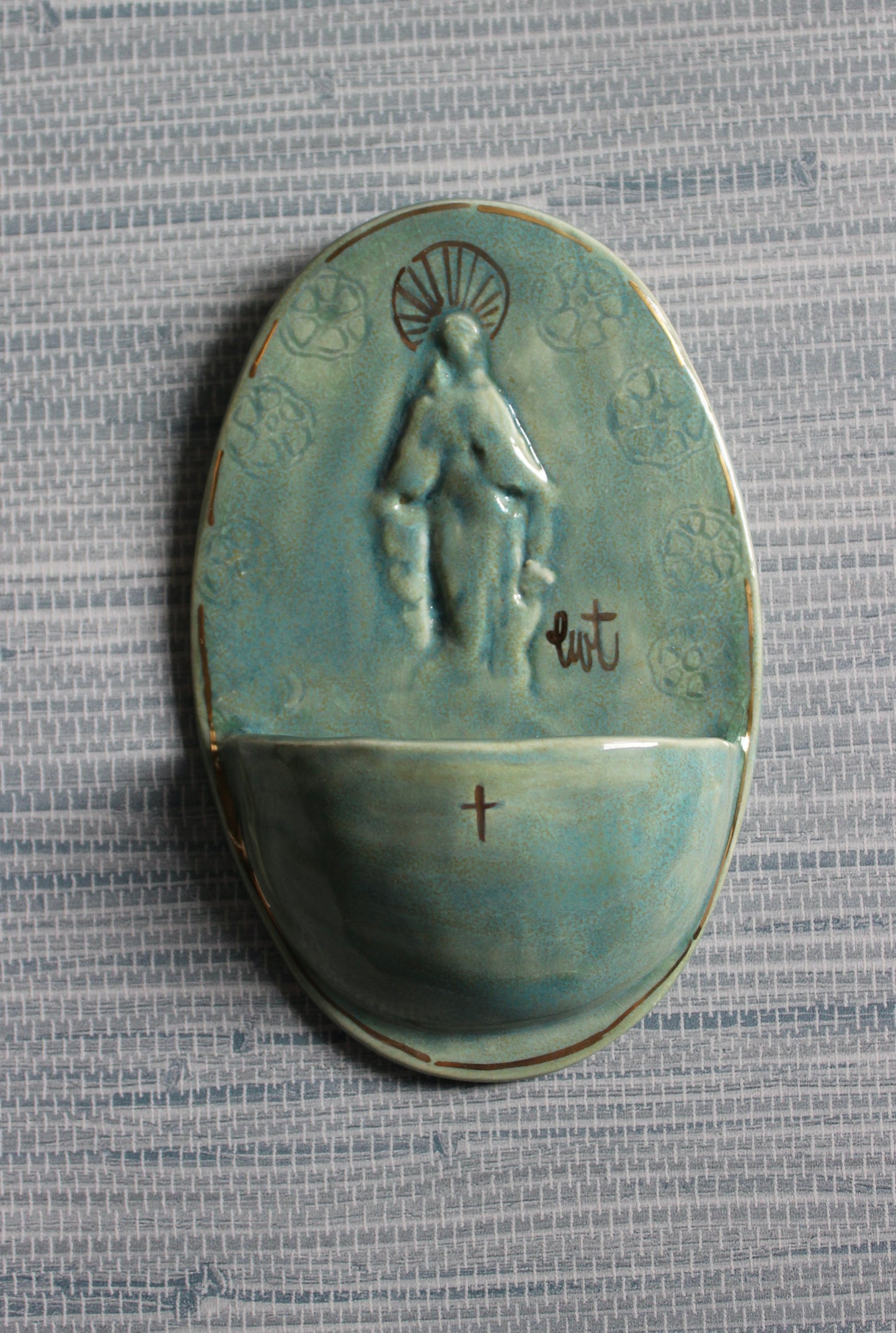 Large Font - Blue Floral Mary - Oval