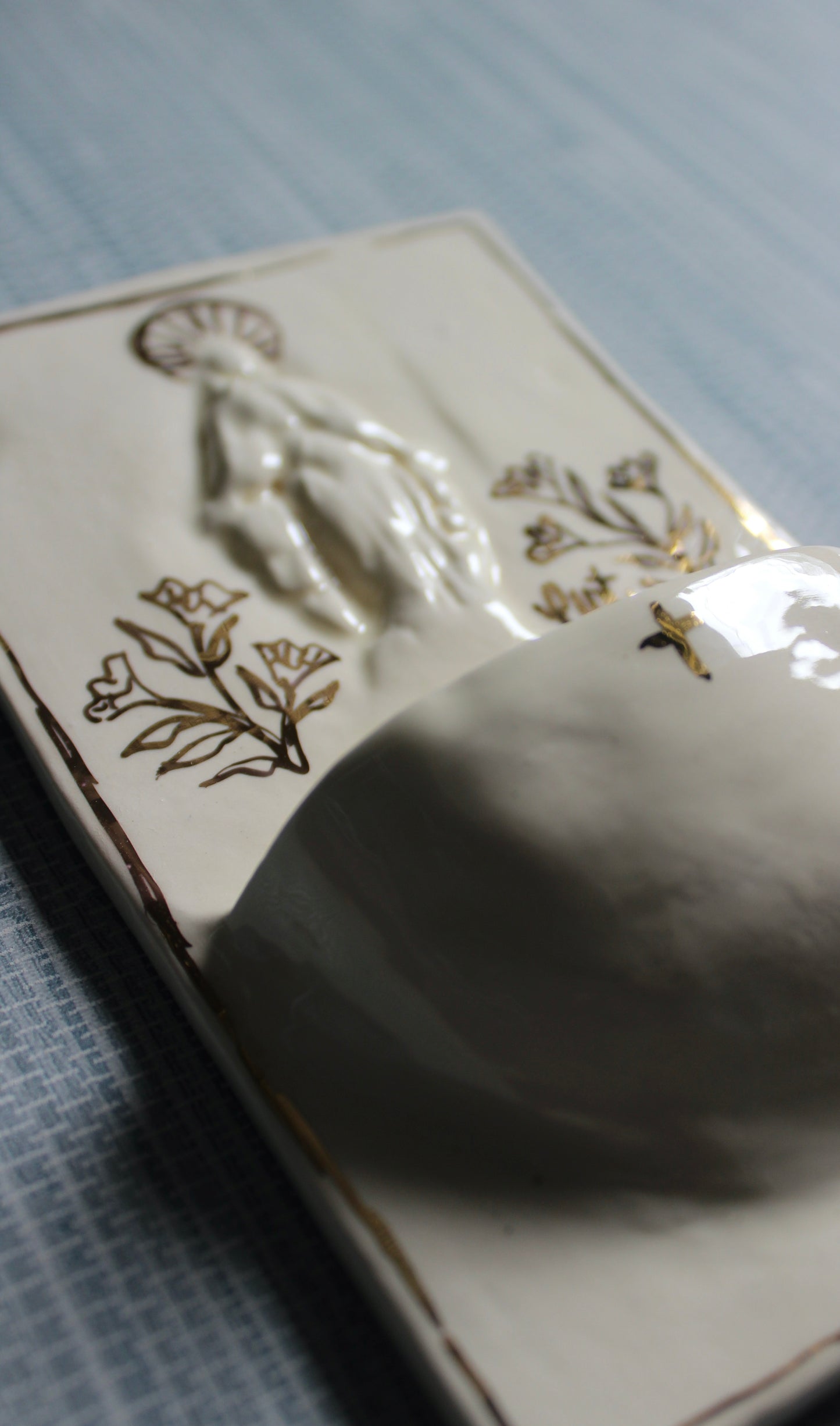Large Font - Cream with Gold Floral Mary