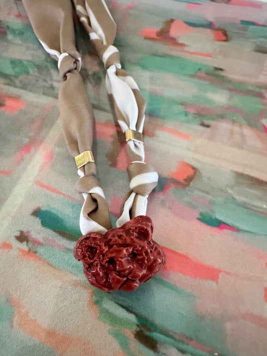 Neutral and Red Scarf Necklace