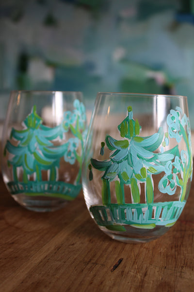 Hand Painted Pagoda Wine Glasses