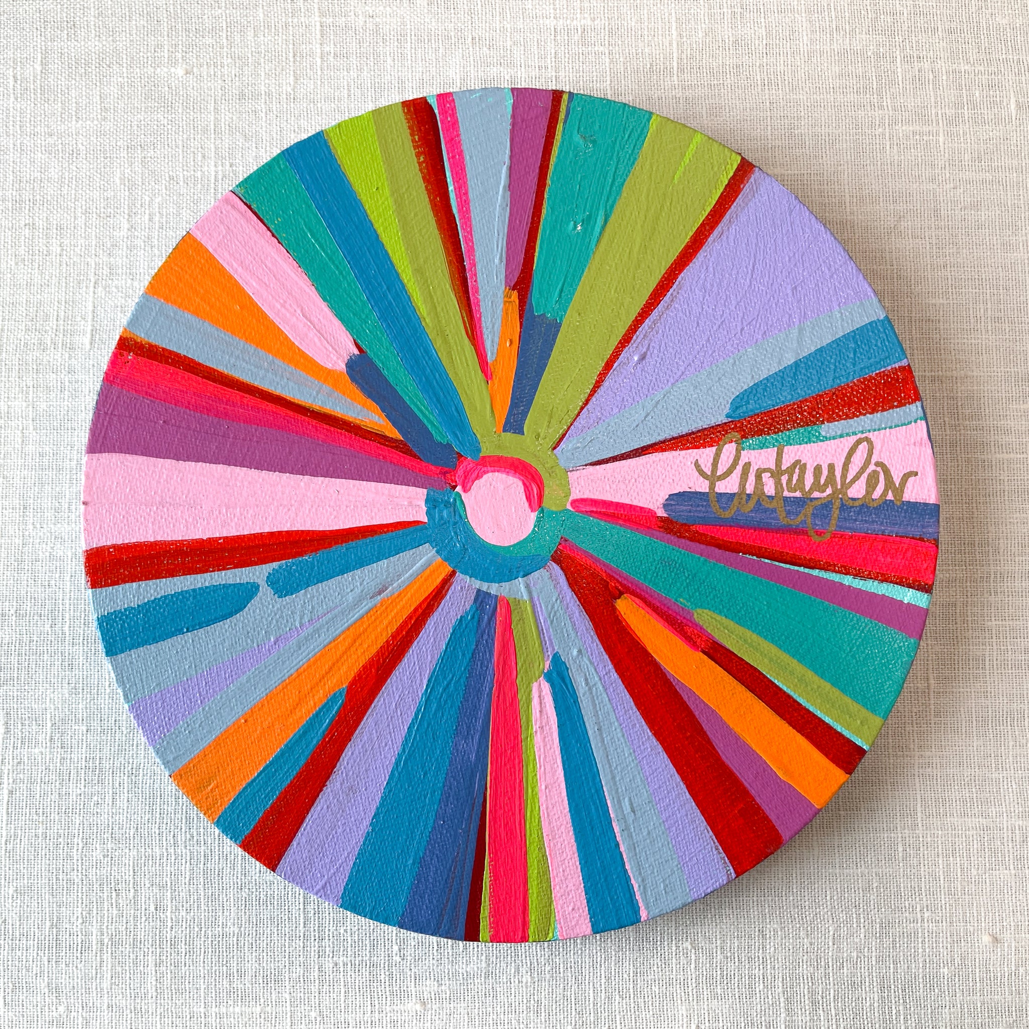 8in Circle Canvas Rainbow Sun V