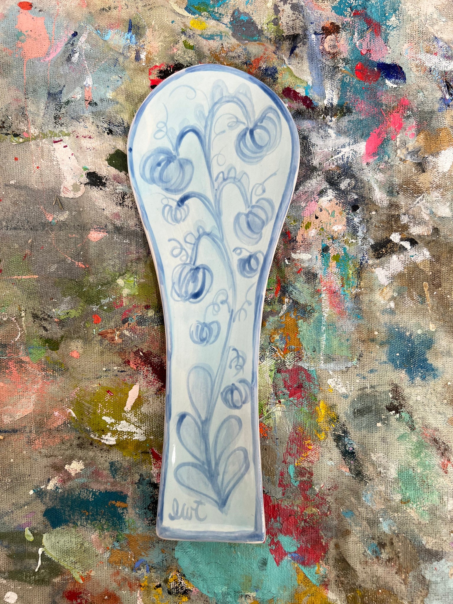 Blue Floral Pumpkin Spoonrest #33