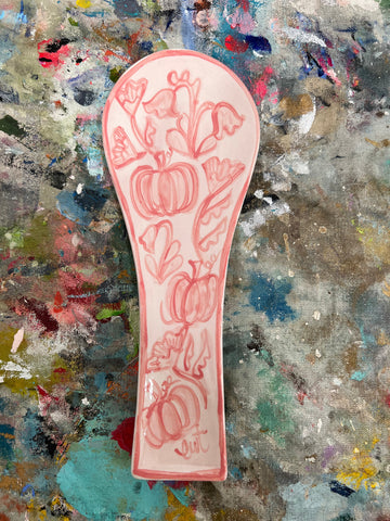 Pink Floral Pumpkin Spoonrest #10